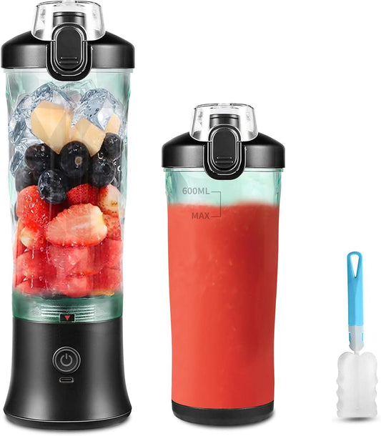 600Ml Portable Blender USB Rechargeable, TOPESCT Waterproof Personal Blender for Shakes and Smoothies, 270W Strong Cutting Power with 6Pcs 3D Blades for Travel, Office & Sports (Black)