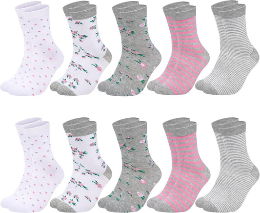 Chalier 10 Pairs Womens Socks Cotton Soft Ladies Patterned Stripes and Spotts Socks for Womens Girls, Orange, One Size