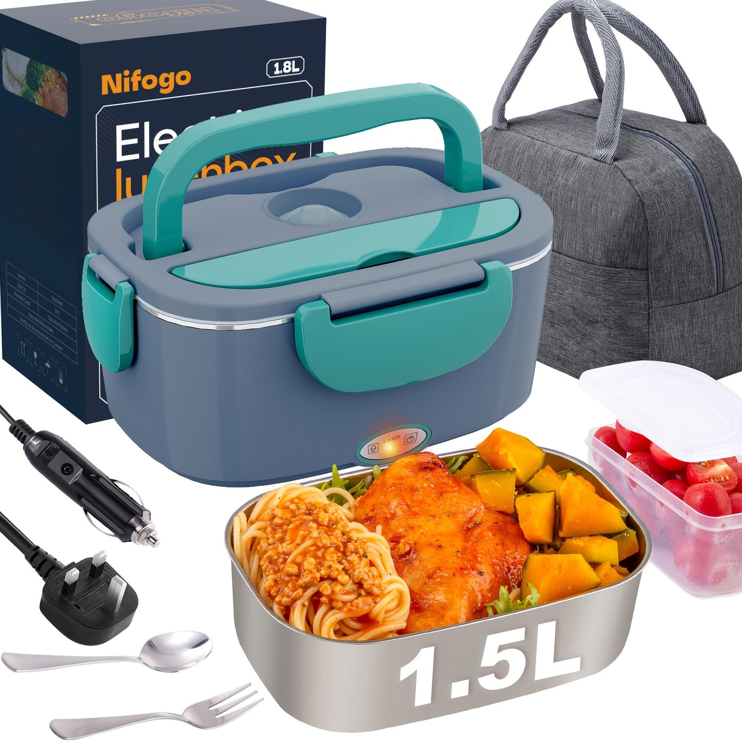 Adult Electric Heated Lunchbox 8OwMen'S Portable Heated Lunchbox 3 In 1Portable Heated Lunchbox 230V/12V/24V With1, 8L Removable Stainless Steel Container AndBag (Black)