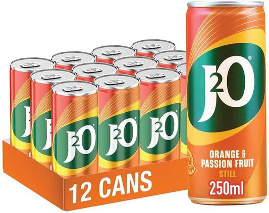 J2O Fruit Juice, Orange and Passion Fruit, 250Ml Cans (Pack of 12)