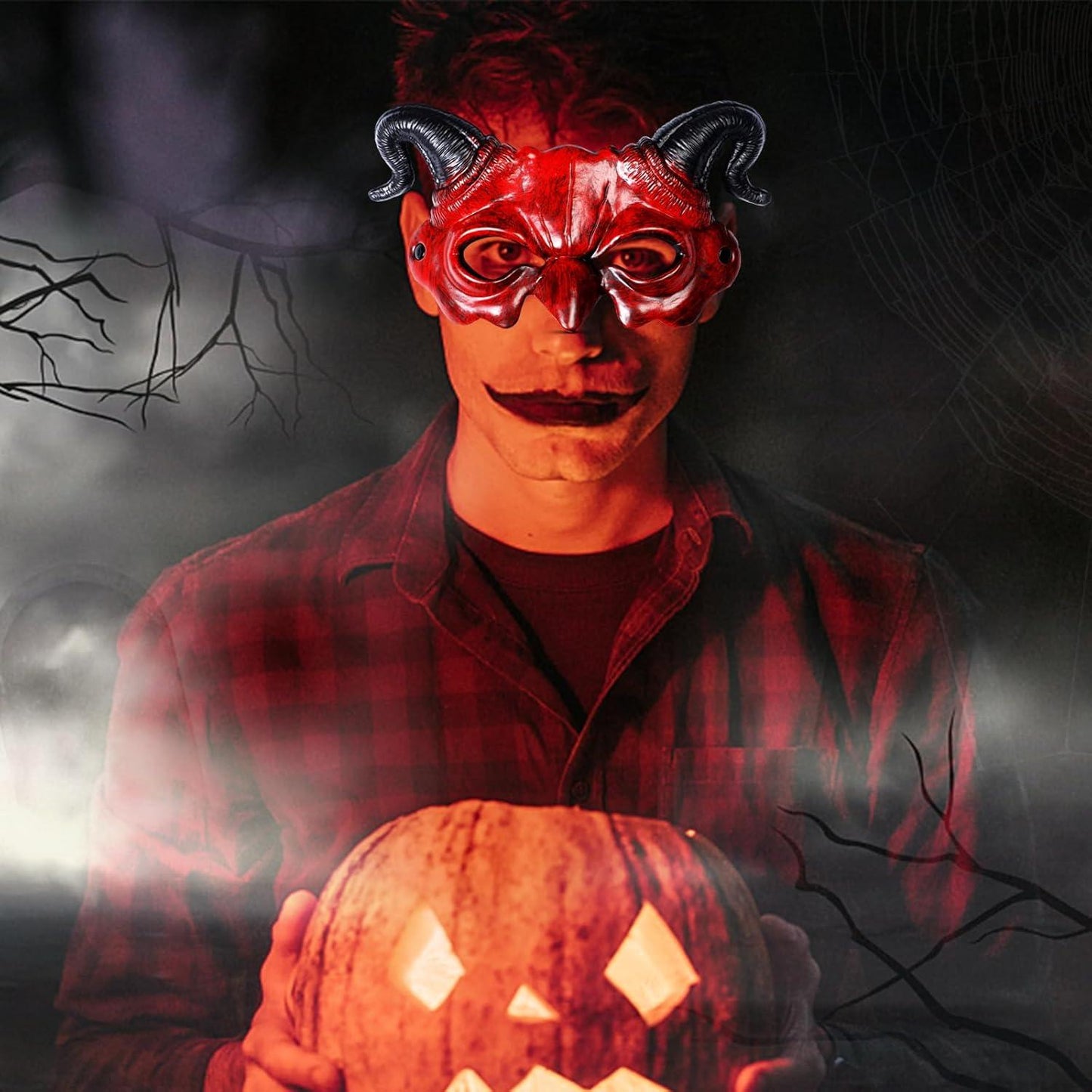 WINUSD Halloween Devil Mask Red Half Face Scary Devil Horn Ghost Mask Halloween Devil Costume Demon Mask for Halloween Masquerade Cosplay Party