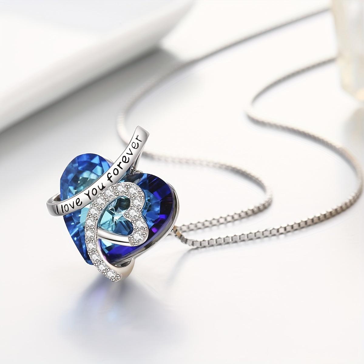 Genuine 925 Sterling Silver Heart Necklace Women Gift I Love You Pendant Girls