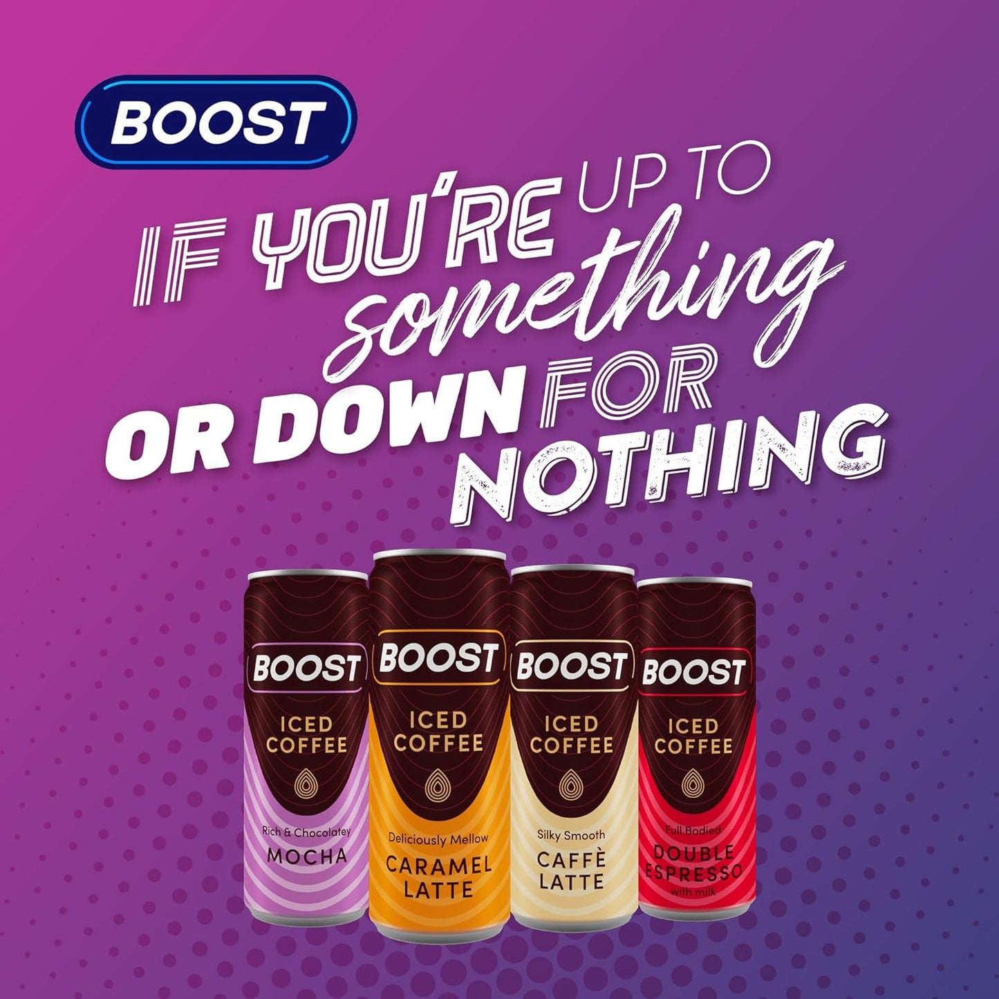 Boost Iced Coffee Cans Mocha | 12 Canned Drinks with High Caffeine, Arabica and Robusta Coffee Beans and Milk | Ice Coffee Bulk Drinks | Gluten Free Coffee Chocolate Mocha Drinks Multipack | 12X250Ml