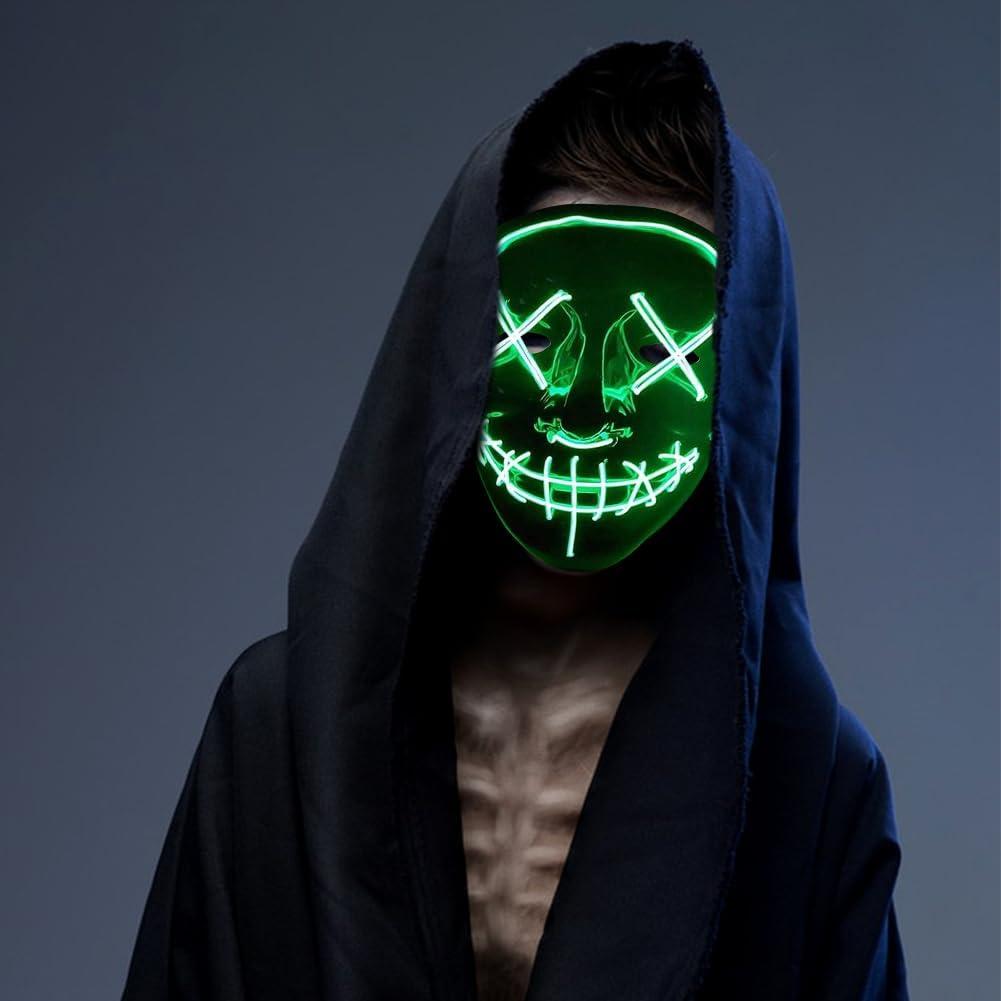 HATFRYF Halloween Masks, Horror LED Mask, Light up Mask, Scary Masks with 3 Lighting Modes, Rave Face Masks Costume for Kids Men Women Halloween Christmas Carnival Festival Cosplay Party