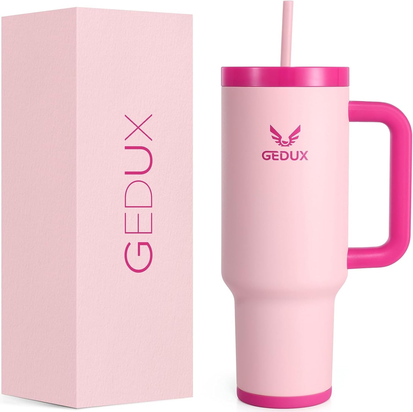 Gedux 1200Ml Tumbler with Handle, 2-In-1 Leak Proof Lid (Straw/Flip), Insulated Water Bottle, Stainless Steel Tumbler with Non-Slip Silicone, Wide Mouth Travel Mug Cupholder Friendly Dishwasher Safe