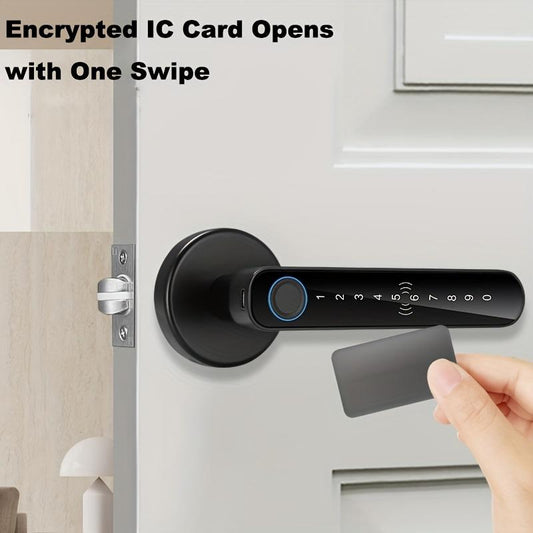 1pc Smart Door Lock with Multiple Unlocking Methods - Fingerprint/Password/Card/Key/APP Control, Can Check the Door Lock Status and Unlocking Record, Built-in Emergency Power Supply with 4*AAA Batteries(Not Included) for Home Security System