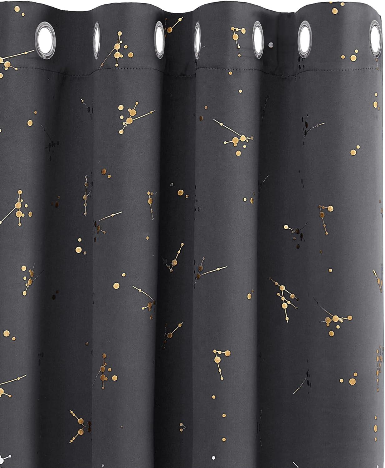 Deconovo Eyelet Blackout Curtains, Gold Constellation Printed Curtains Thermal Insulated