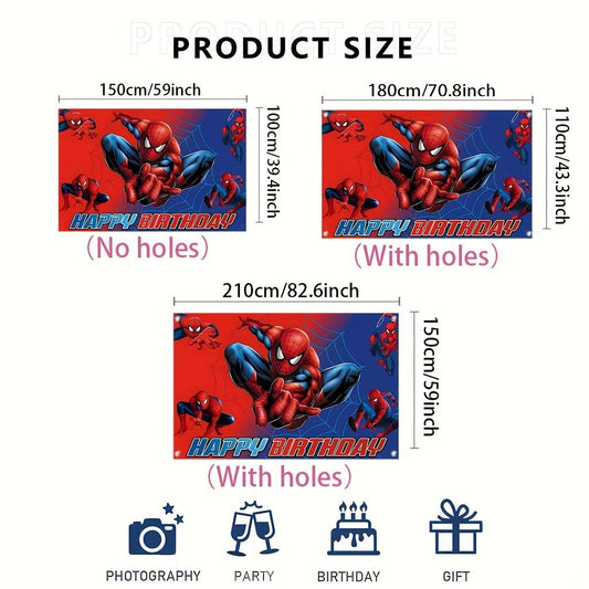 Marvel Spider-Man Cartoon Happy Birthday Backdrop Banner Sign Poster | Large Polyester Tapestry for Birthday Party Decorations | Durable, Spiderman Theme