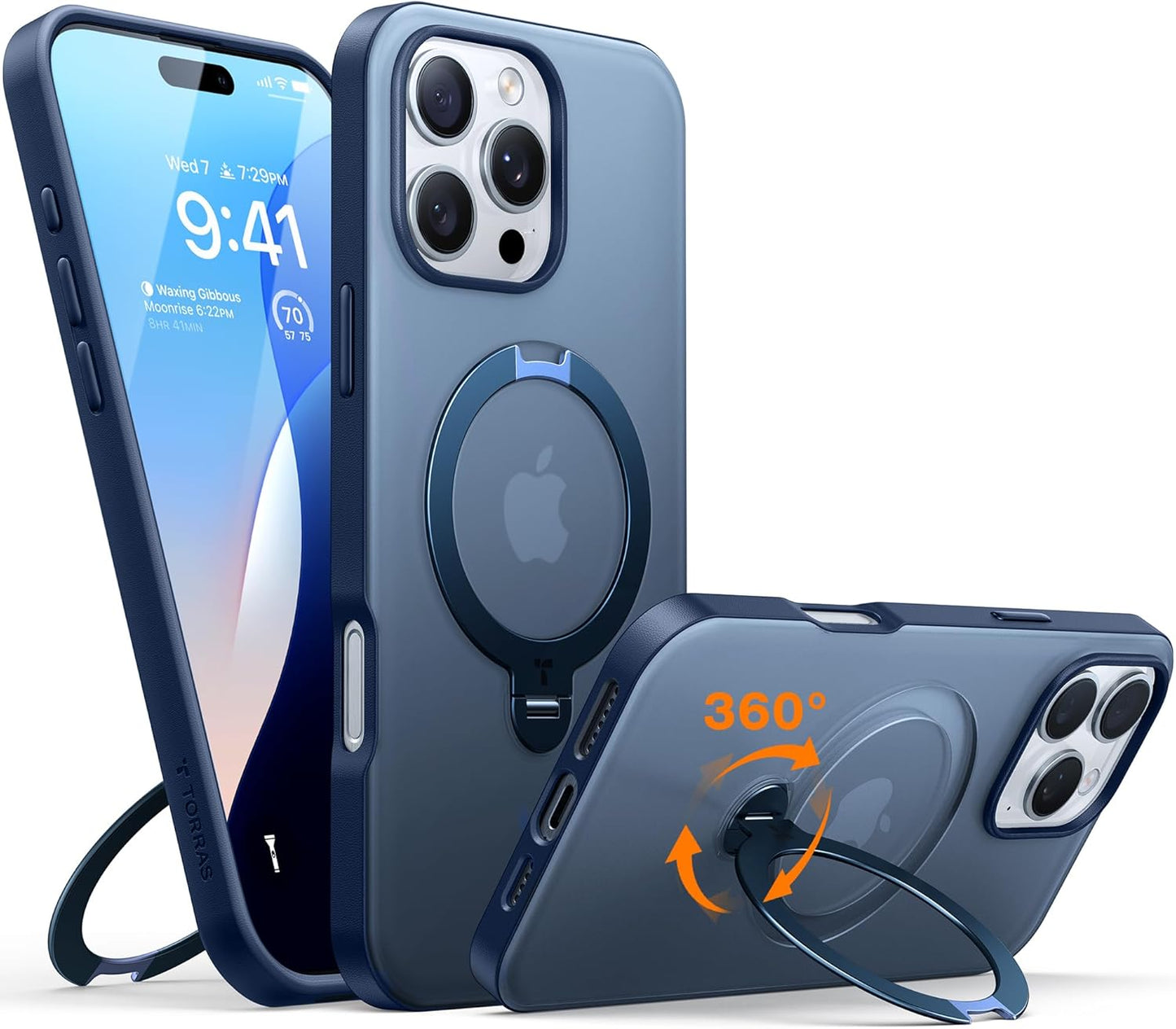 TORRAS Ostand Q3 Spin for iPhone 17 Pro Max Case – 360° Rotating Ring Stand, Camera Button Guard, 12FT Drop Protection, MagSafe Compatible, Black Smartphone Casing