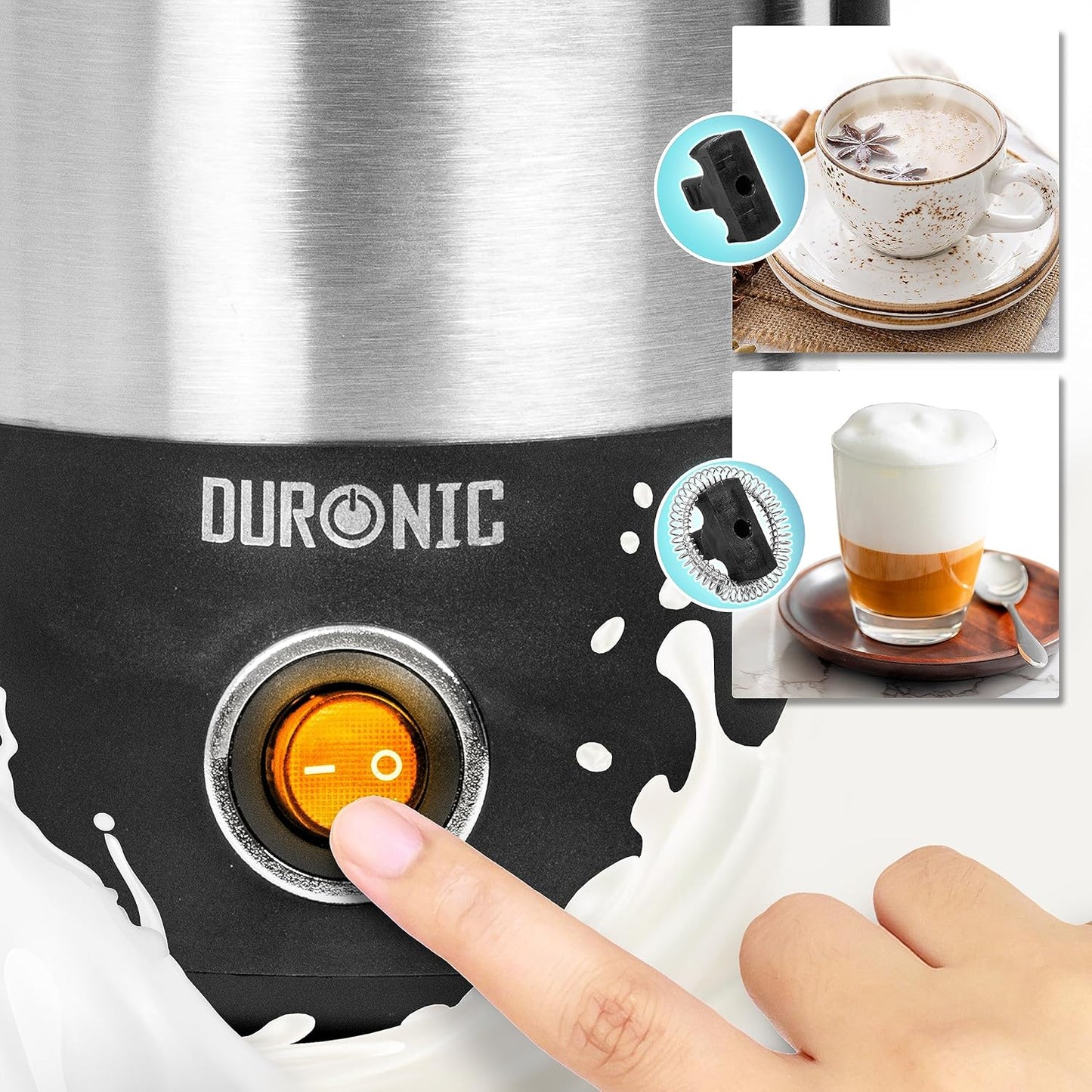 Duronic Milk Frother Electric MF300 Coffee Mixer Whisk Automatic Warmer Foam