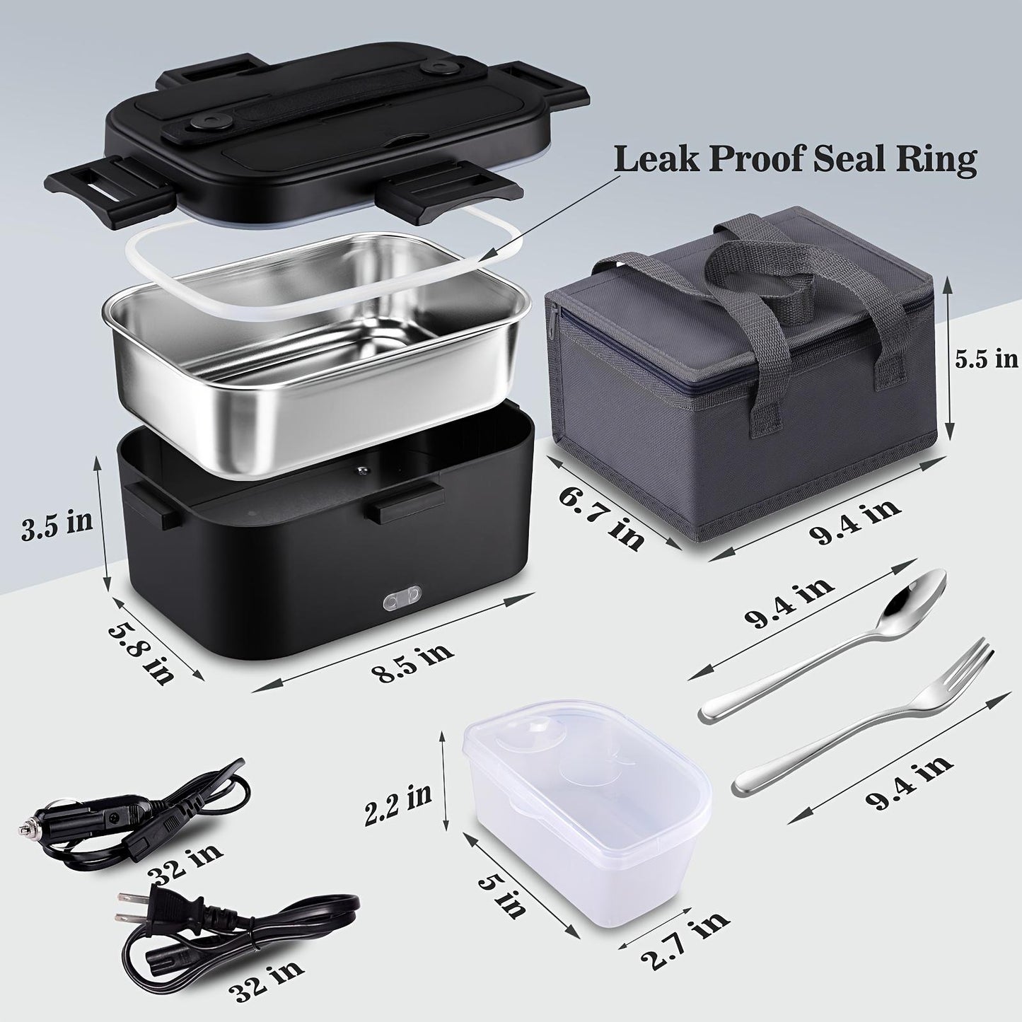 Adult Electric Heated Lunchbox 8OwMen'S Portable Heated Lunchbox 3 In 1Portable Heated Lunchbox 230V/12V/24V With1, 8L Removable Stainless Steel Container AndBag (Black)