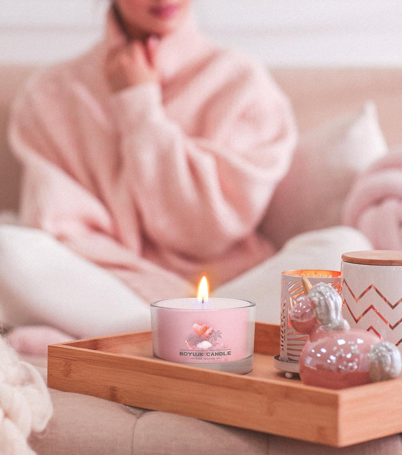 BOYUJK Scented Candles Gift Set for Anxiety | 3 Scented Filled Votive Candles | Relaxation Gifts for Women (Pink Season Collection)