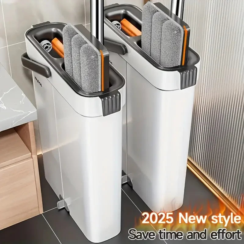 40cm Spin Hand 360° Flat Squeeze Mop Bucket w/4 Pads Multi-Functional Floor Head