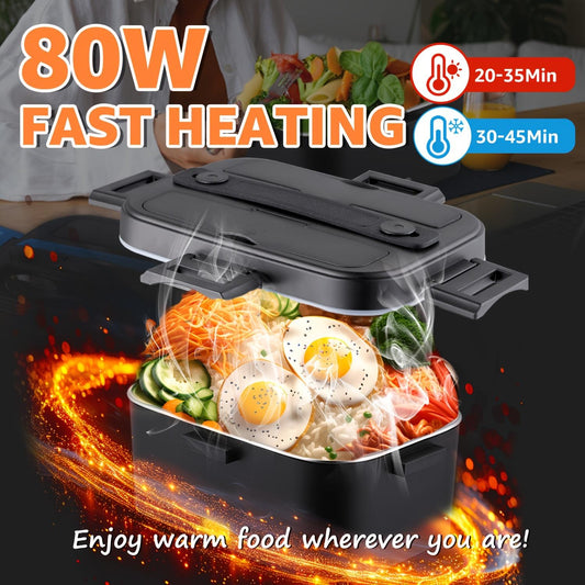 Adult Electric Heated Lunchbox 8OwMen'S Portable Heated Lunchbox 3 In 1Portable Heated Lunchbox 230V/12V/24V With1, 8L Removable Stainless Steel Container AndBag (Black)