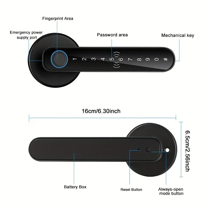 1pc Smart Door Lock with Multiple Unlocking Methods - Fingerprint/Password/Card/Key/APP Control, Can Check the Door Lock Status and Unlocking Record, Built-in Emergency Power Supply with 4*AAA Batteries(Not Included) for Home Security System