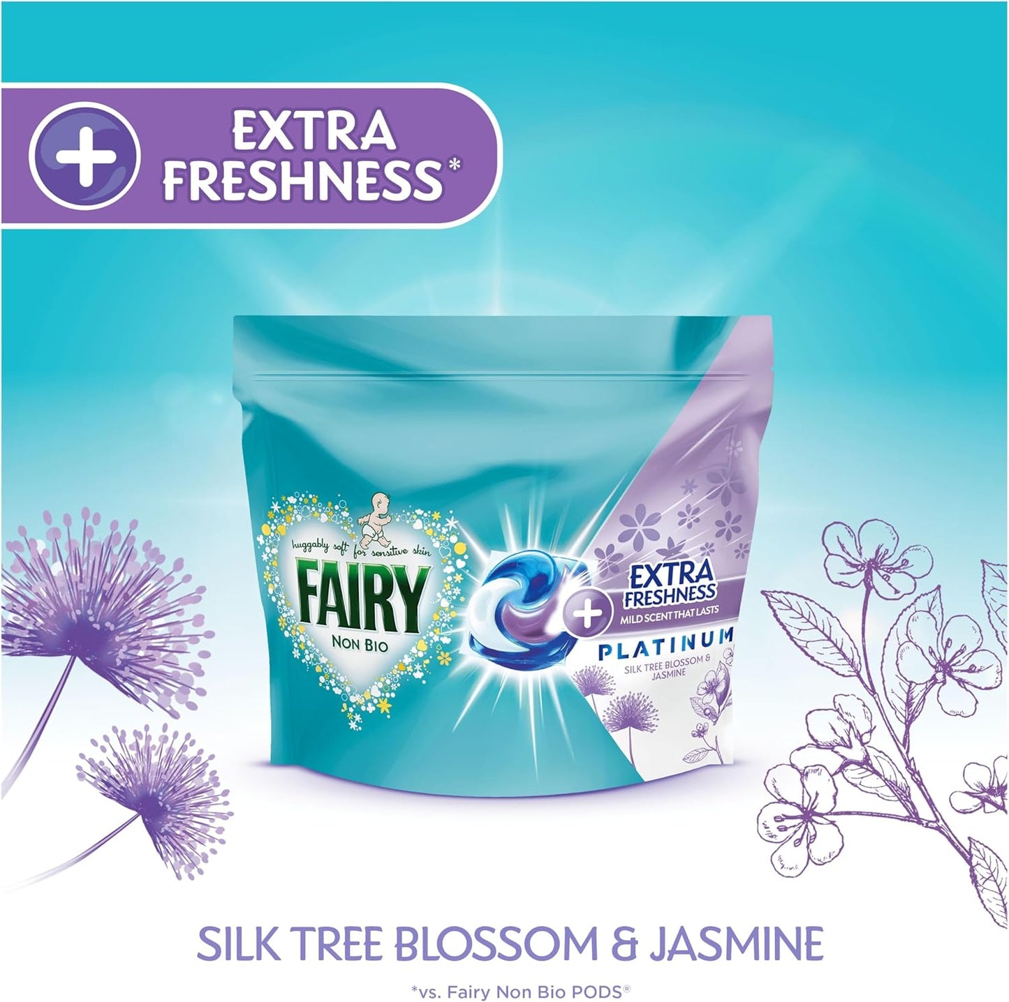 Fairy Non Bio Platinum PODS® Washing Liquid Capsules, 104 Washes (52X2), Silk Tree Blossom & Jasmine, with Extra Freshness for Sensitive Skin