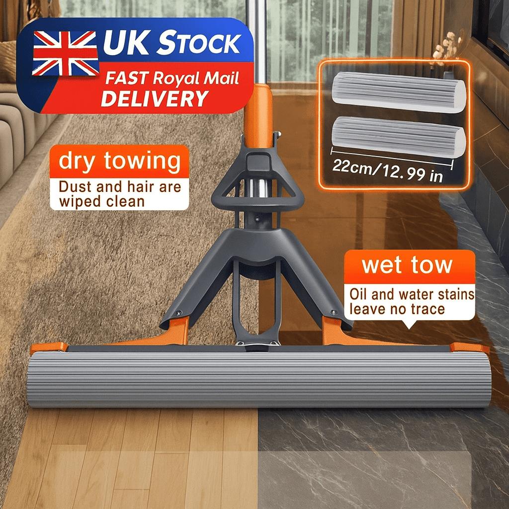 Cleaning Power High Absorbency Sponge Mop Dual Fold Dry Wet Use Durable Handle