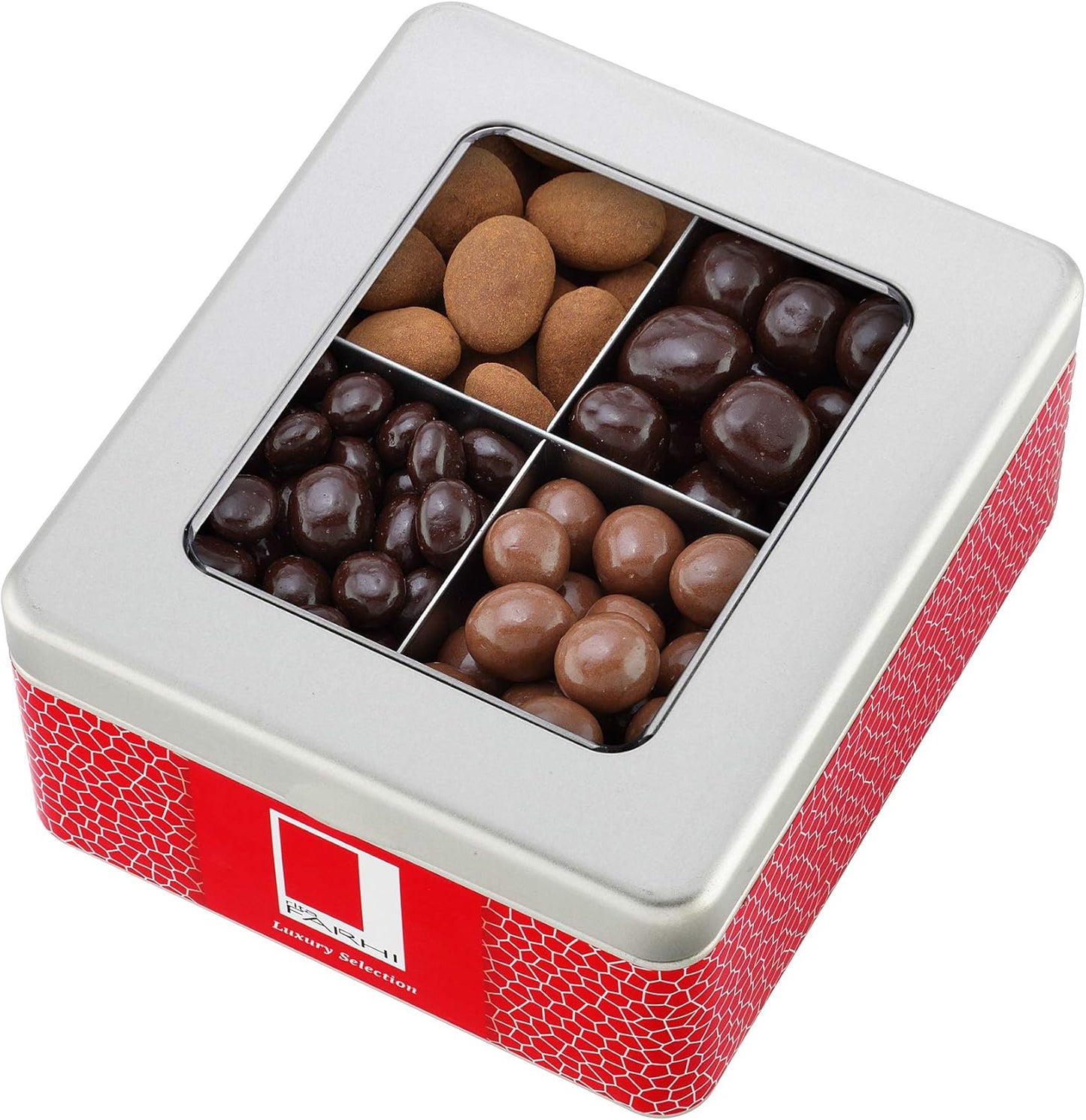 Rita Farhi Chocolate Covered Nut Selection Luxury Gift Box 390G - Almonds, Brazil Nut, Hazelnuts. Cinnamon Dusted and Chocolate Covered Nuts - New Palm Oil Free Recipe