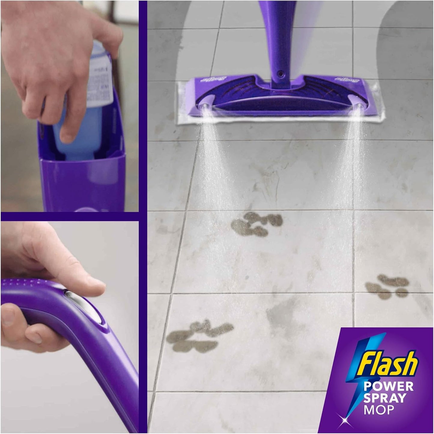 Flash Power Spray Mop Floor Cleaner Citrus Fresh 4 x 1.25L Quick Dry Multi-Surface Cleaning Liquid Safe on All Finished Floors - Household