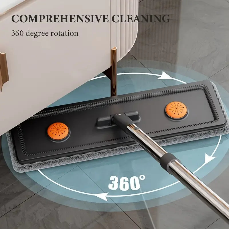 40cm Spin Hand 360° Flat Squeeze Mop Bucket w/4 Pads Multi-Functional Floor Head