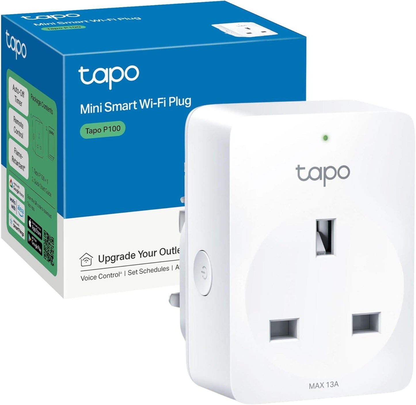 Tapo P100 Smart Plug, Wi-Fi Plug, App Remote Control, Alexa Plug, Voice Control with Alexa & Google, Away Mode, Scheduling & Timer, Device Sharing, Easy Quick Set Up, Multiple Safety Guarantees