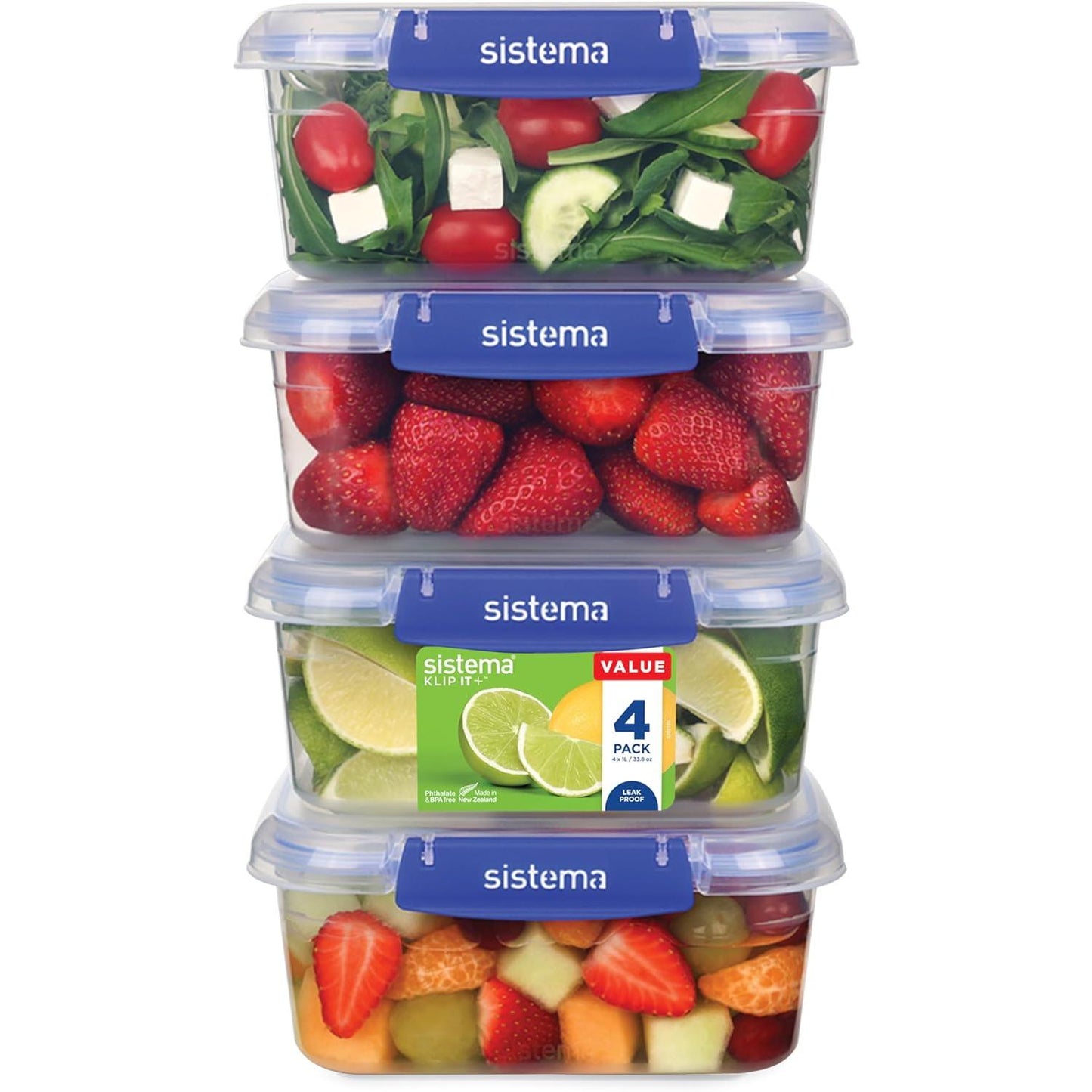 Sistema KLIP IT plus Leakproof Food Storage Containers | 1 L | Airtight, Stackable & Nestable Meal Prep Containers with Lids | School Lunch Boxes | 3 Count Newell Brands