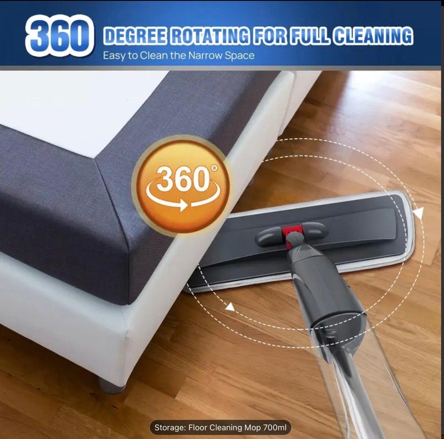 Spray Mop Microfibre Easy Floor Cleaning 700ML Refillable Washable Pads 360°  Swivel Head – Dry & Wet Use – Ideal for Laminate, Wood & Tile Floors – Includes 3 Washable Microfiber Pads – Lightweight & Durable Design