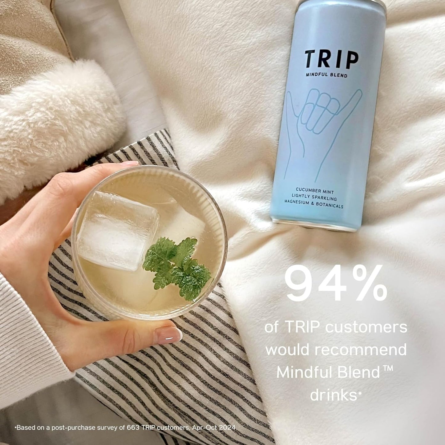 TRIP Mindful Blends Cucumber Mint Sparkling Drink with 1440MG Magnesium Lion’s Mane Chamomile Lemon Balm Low Calorie Vegan Pack of 12 X 250ml UK Crafted Beverage