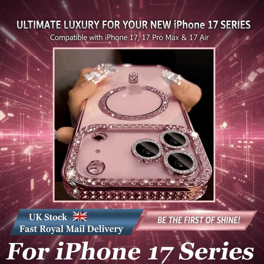 Magnetic Transparent Rhinestone Phone Case Compatible with for iphone 17 Air Pro Max, Featuring a Lens Film Cover And Support for Wireless Charging, Magnetic Phone, Cell Phone Case For Women, Pink Cute Phone, Phone Case