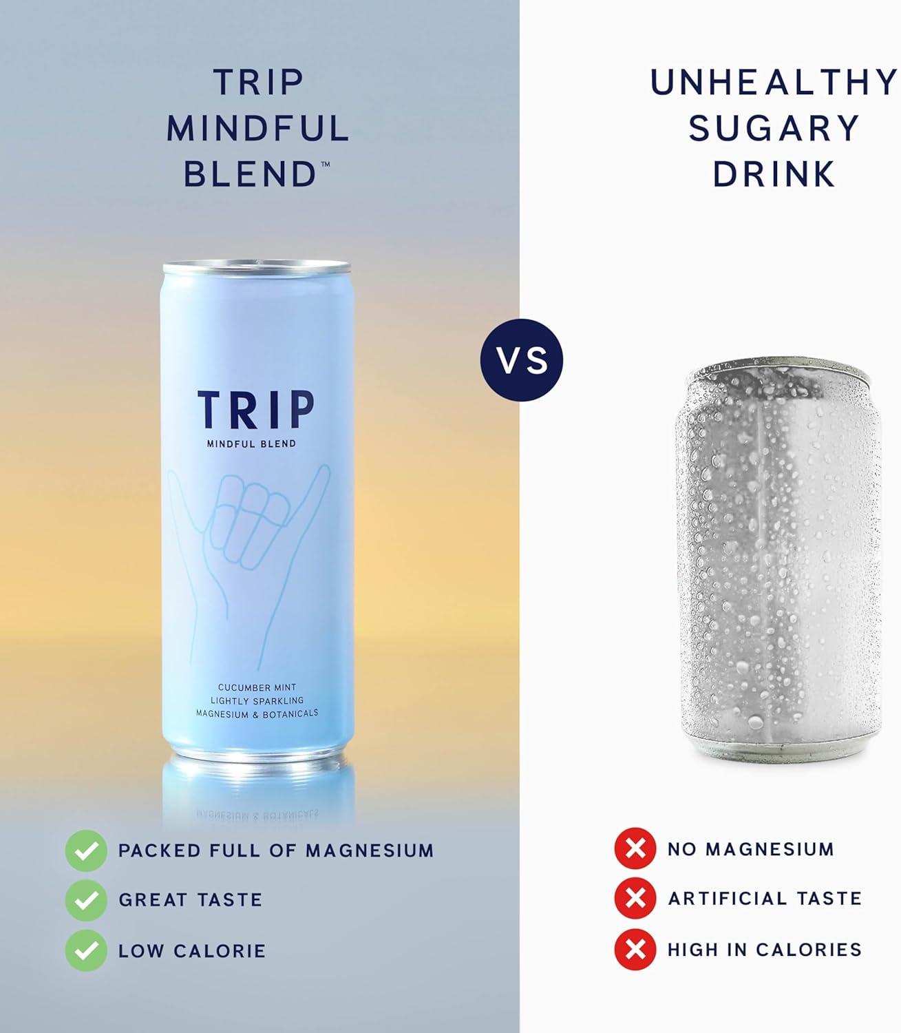 TRIP Mindful Blends Mixed Pack Sparkling Drink 1440MG Magnesium Lion’s Mane Chamomile Lemon Balm Low Calorie Vegan 12 X 250ML Natural Fruit Beverage