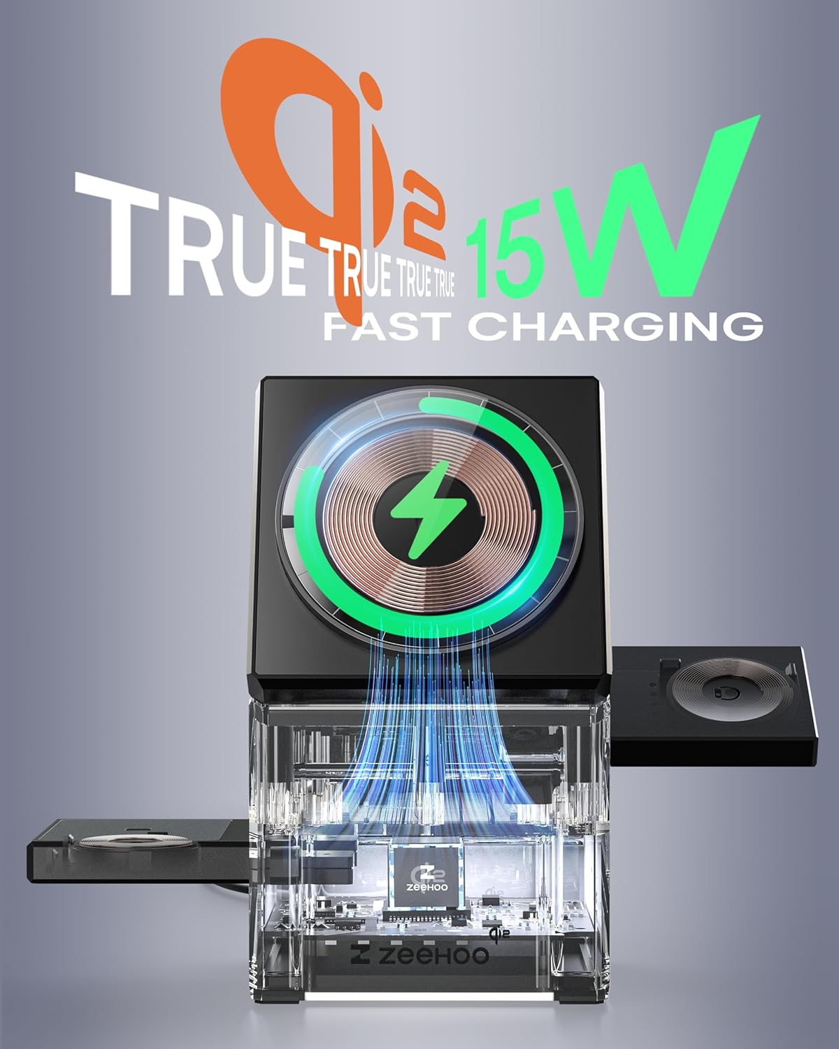 ZEEHOO 3 in 1 Wireless Charging Station for Apple Magsafe Charger Stand, Qi2 Wireless Charger,15W Magnetic Charger Dock for Iphone 16,15,14,13,12, for Apple Watch,Airpods (Black)
