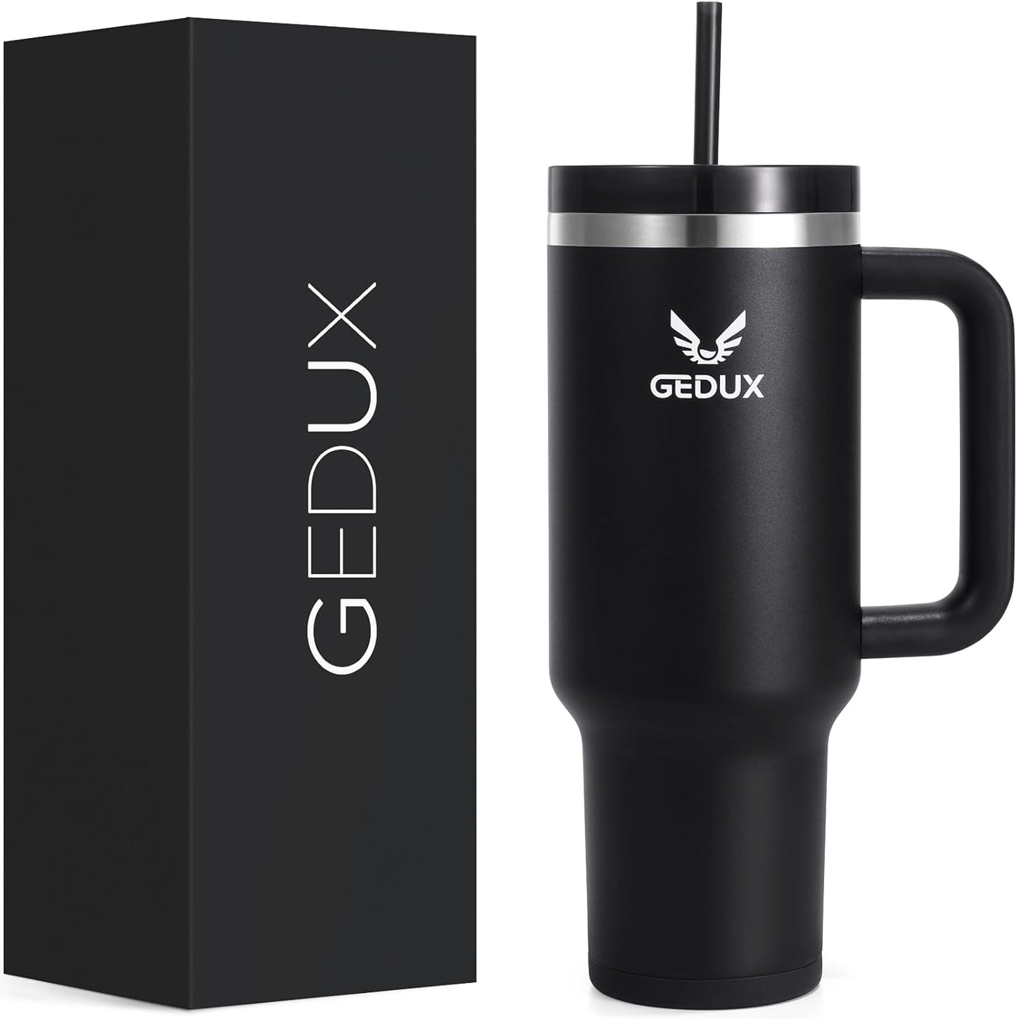 Gedux 1200Ml Tumbler with Handle, 2-In-1 Leak Proof Lid (Straw/Flip), Insulated Water Bottle, Stainless Steel Tumbler with Non-Slip Silicone, Wide Mouth Travel Mug Cupholder Friendly Dishwasher Safe