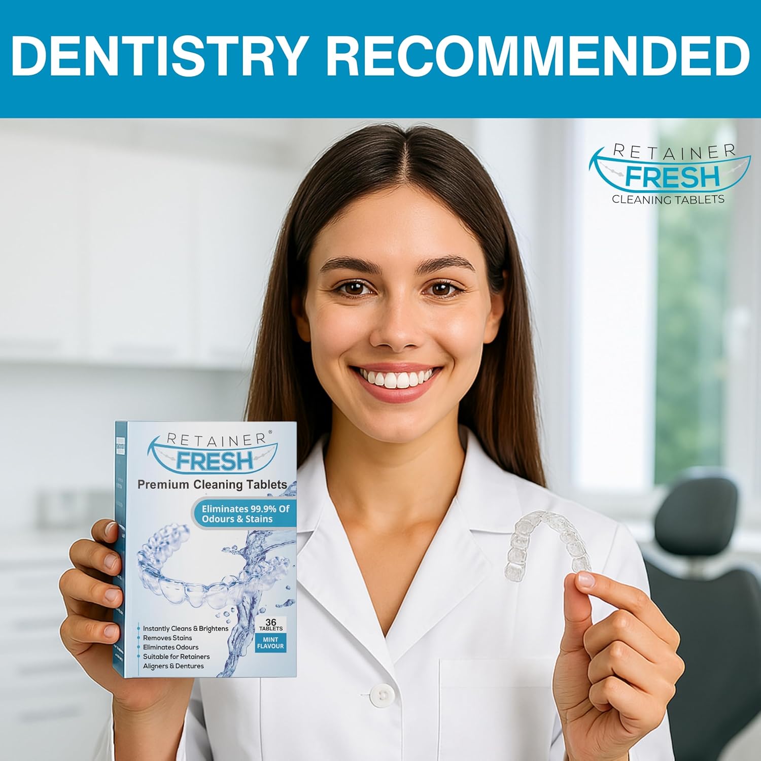 Retainer Cleaner Tablets - 36 Tablets 1 Month Retainer Fresh - Retainer Cleaning Tablets, Mouth Guard Cleaner, Denture Cleaner, Aligner Cleaner, Brite Retainer Tablets