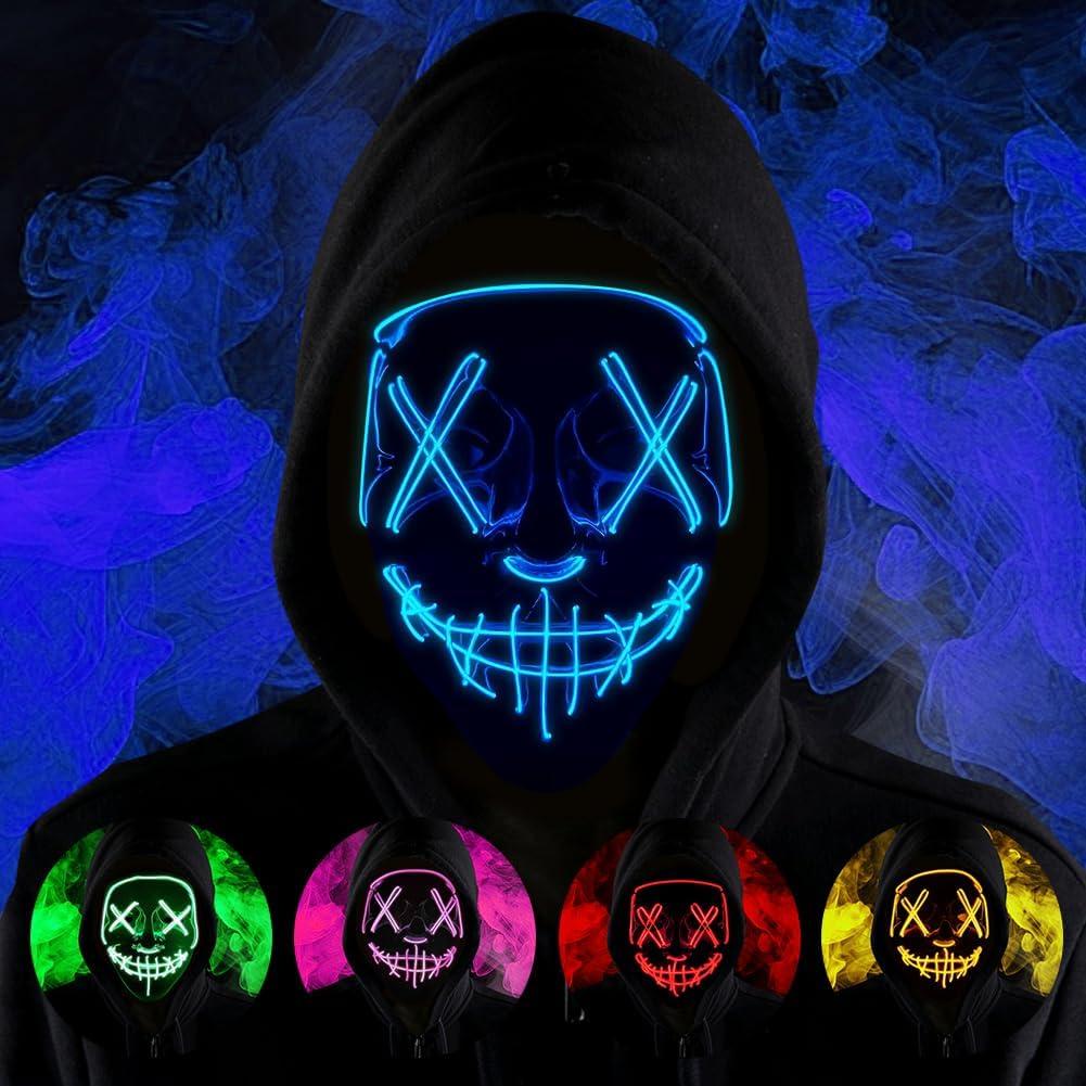 HATFRYF Halloween Masks, Horror LED Mask, Light up Mask, Scary Masks with 3 Lighting Modes, Rave Face Masks Costume for Kids Men Women Halloween Christmas Carnival Festival Cosplay Party