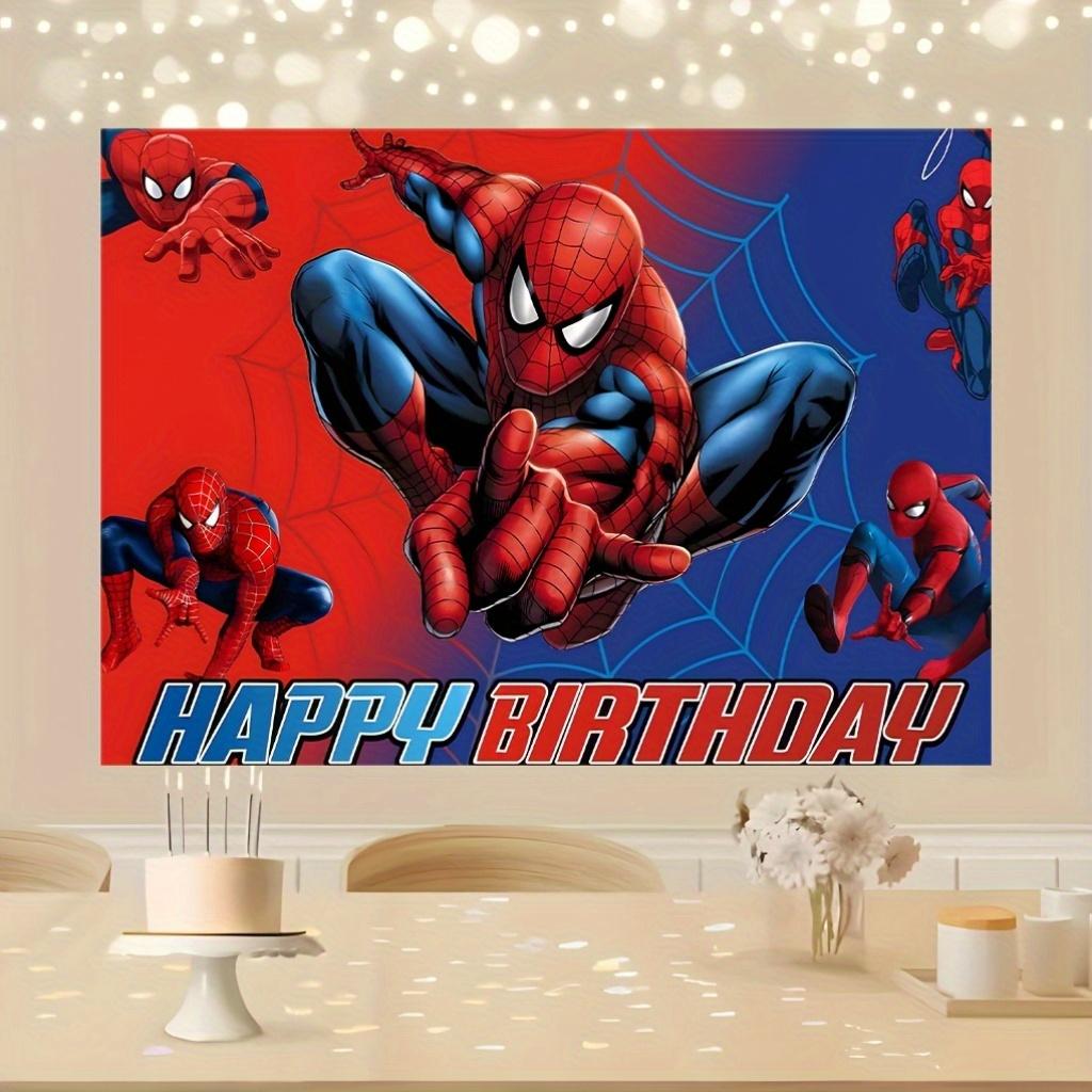 Marvel Spider-Man Cartoon Happy Birthday Backdrop Banner Sign Poster | Large Polyester Tapestry for Birthday Party Decorations | Durable, Spiderman Theme