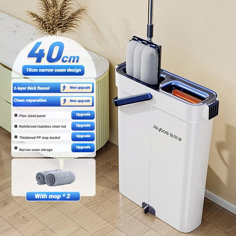 40cm Spin Hand 360° Flat Squeeze Mop Bucket w/4 Pads Multi-Functional Floor Head