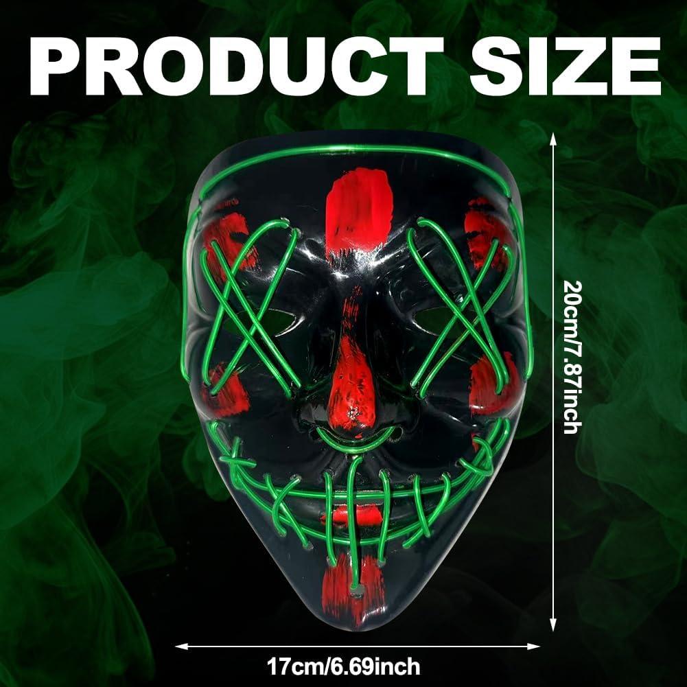 HATFRYF Halloween Masks, Horror LED Mask, Light up Mask, Scary Masks with 3 Lighting Modes, Rave Face Masks Costume for Kids Men Women Halloween Christmas Carnival Festival Cosplay Party