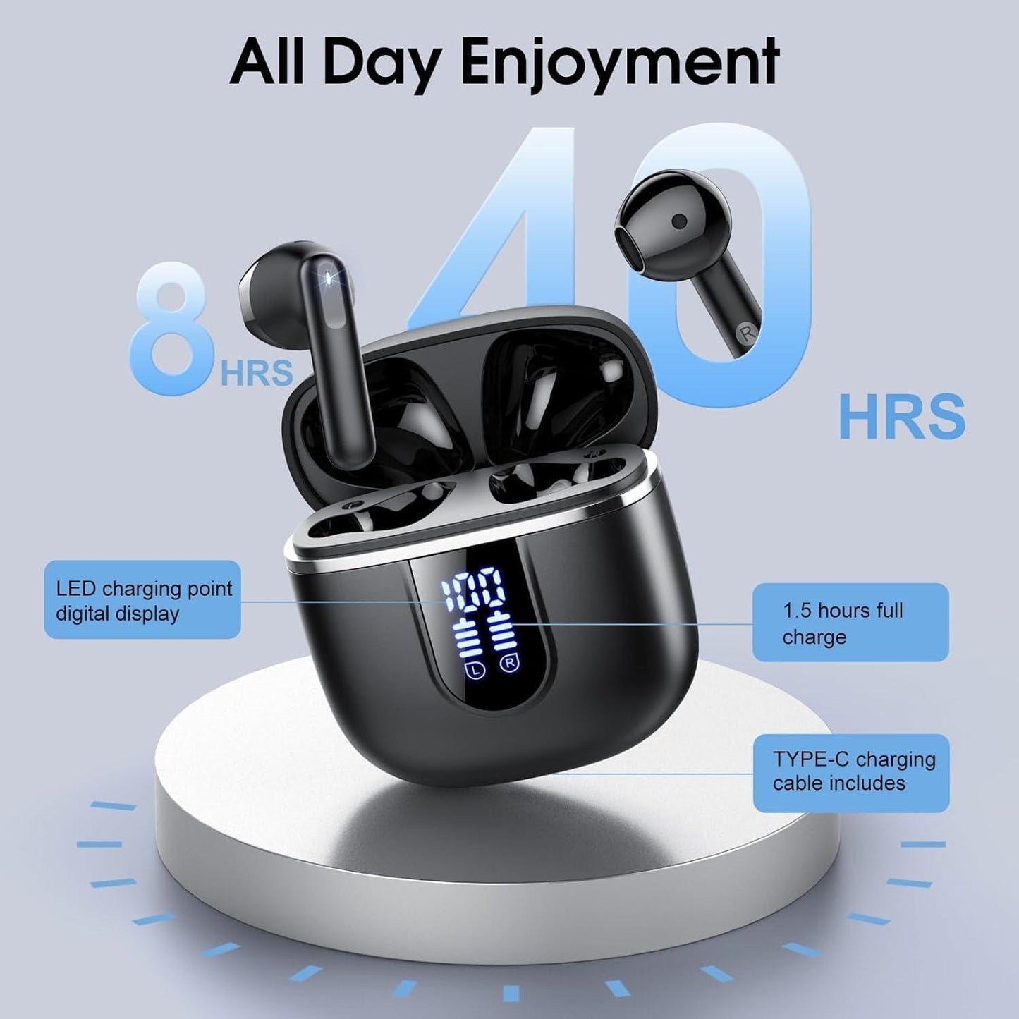 Wireless Earbuds, Bluetooth 5.4 Earphones in Ear with Hifi Stereo,14Mm Drivers with Big Bass, 40H Clear Calls Bluetooth Earphones, Wireless Ear Buds with 4 ENC Noise Cancelling Mic IP7 Waterproof Cillso