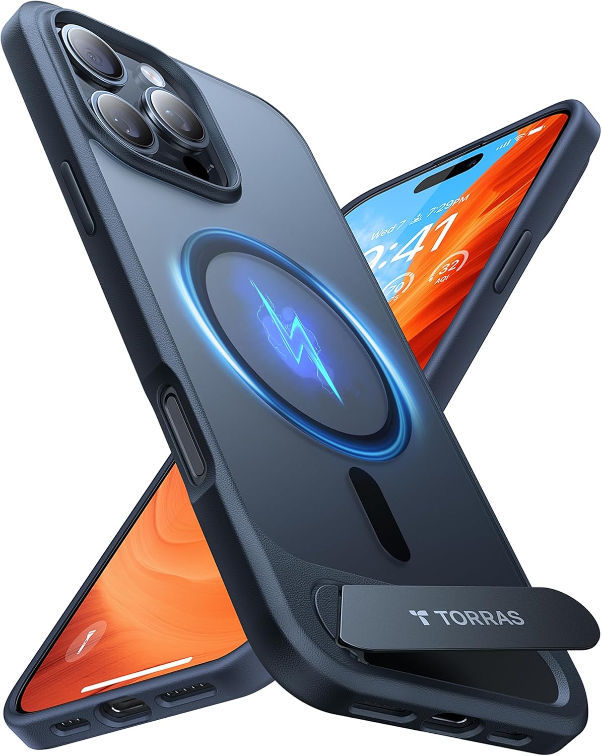 TORRAS Stand for Iphone 17 Pro Max Case – Durable Titanium Stand, Compatible with Magsafe, Camera Button Shield, 12FT Drop Protection for Iphone 17 Pro Max Cover – Navy Blue