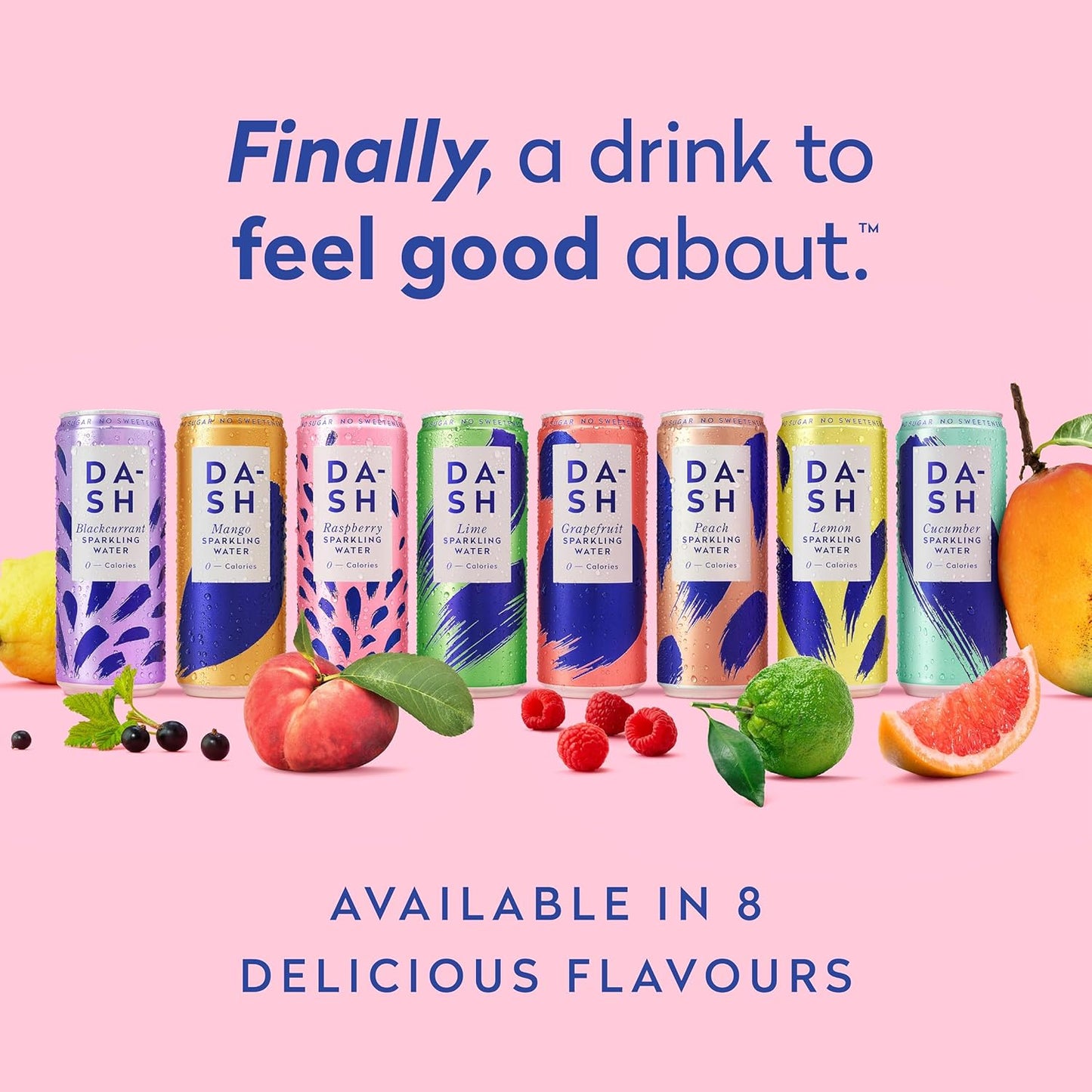 DASH Water Mixed Pack X 16 – Flavoured Sparkling Spring Water – Raspberry, Lime, Grapefruit, Peach – Infused with Wonky Fruit (16 X 330Ml Cans) Dash