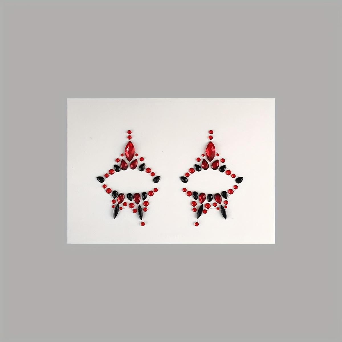 Sparkling Red Rhinestone Temporary Tattoo Patch Easy to Apply & Remove Long Lasting Adhesive for Halloween Costume Parties Gothic Makeup Reusable Face Decoration for DIY Beauty Looks Festival Accessories