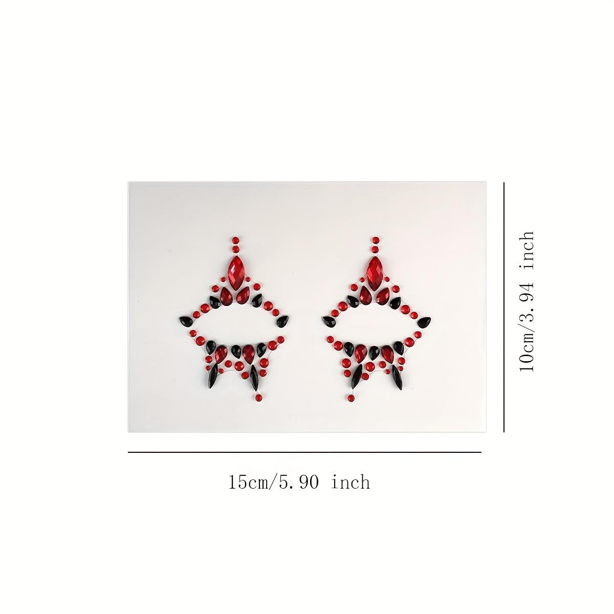 Sparkling Red Rhinestone Temporary Tattoo Patch Easy to Apply & Remove Long Lasting Adhesive for Halloween Costume Parties Gothic Makeup Reusable Face Decoration for DIY Beauty Looks Festival Accessories