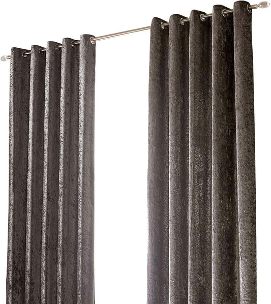Sienna 2 Panel Crushed Velvet Curtain Eyelet Ring Top Pair of Fully Lined Curtains, Soft Luxury Thermal Insulated Curtains Window Treatment 46" X 54", Charcoal Grey