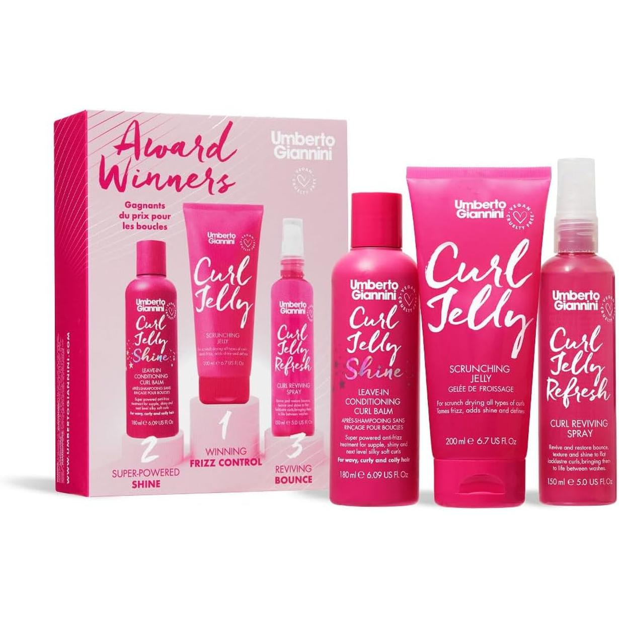 Umberto Giannini Curl Jelly Hair Kit - Includes 4 Products to Wash + Style Your Curls - Cult Favorite Curl Jelly - Shampoo, Conditioner, Curl Cream - for Curls, Waves & Coils