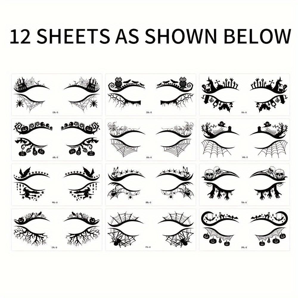 12pcs Halloween Eye Makeup Stickers, Waterproof and Removable Eyeshadow Replacement Kit, Halloween Party Supplies, Pumpkin Spider Bat Witch