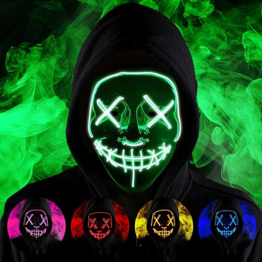 HATFRYF Halloween Masks, Horror LED Mask, Light up Mask, Scary Masks with 3 Lighting Modes, Rave Face Masks Costume for Kids Men Women Halloween Christmas Carnival Festival Cosplay Party