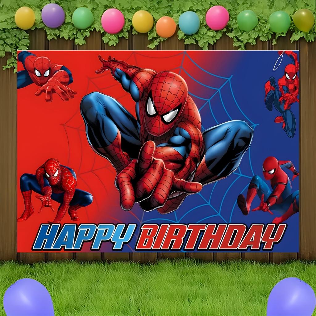 Marvel Spider-Man Cartoon Happy Birthday Backdrop Banner Sign Poster | Large Polyester Tapestry for Birthday Party Decorations | Durable, Spiderman Theme