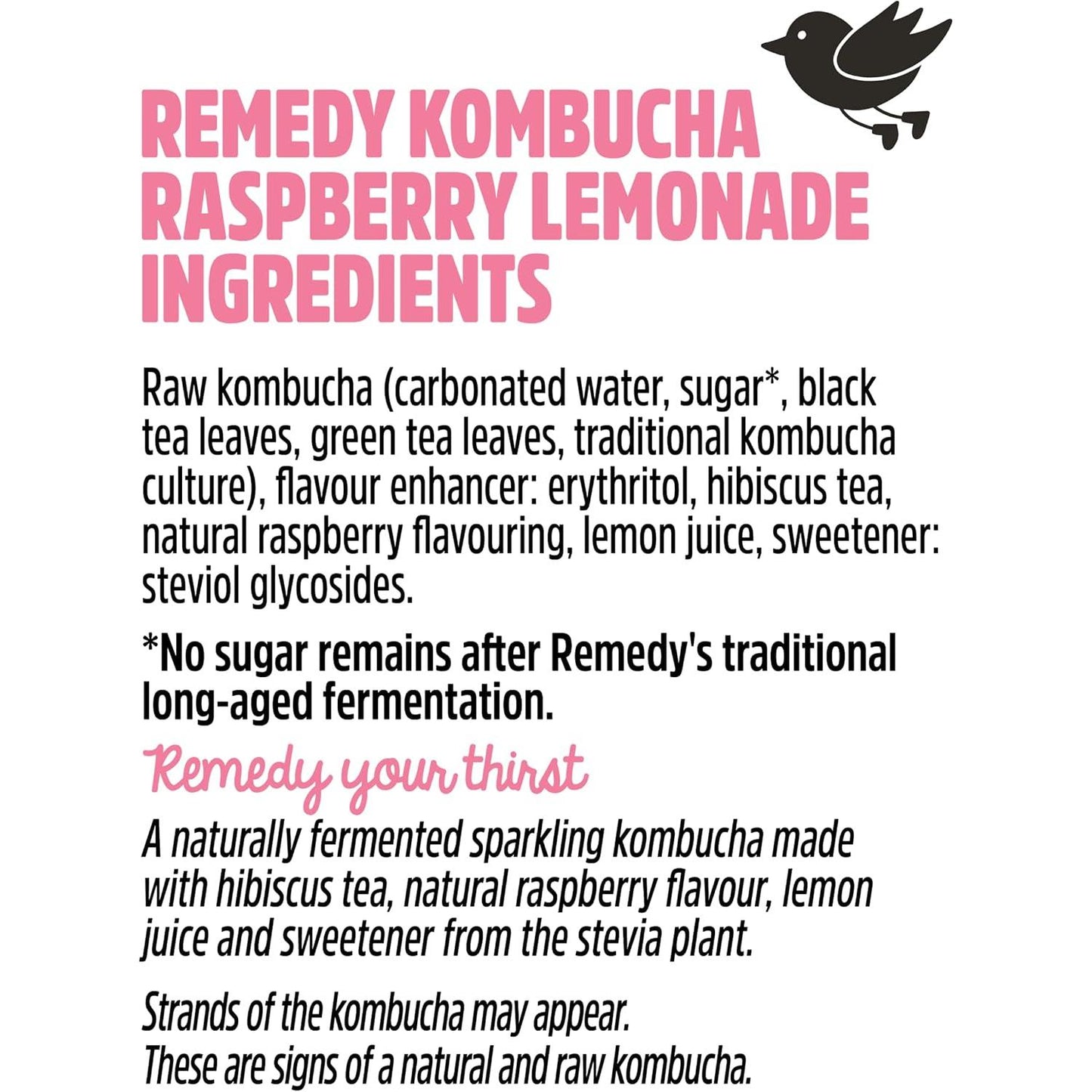 Remedy Kombucha  - Raspberry Lemonade - Sparkling Live Cultured Drink - Naturally Sugar Free Soft Drink - Prime Probiotic Drink for Gut Health - 12 X 250Ml REMEDY Kombucha