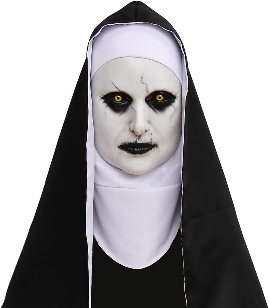 ZDOVLZZPON Halloween Nun Full Head Latex Mask for Scary Party Cosplay Mens Masquerade
