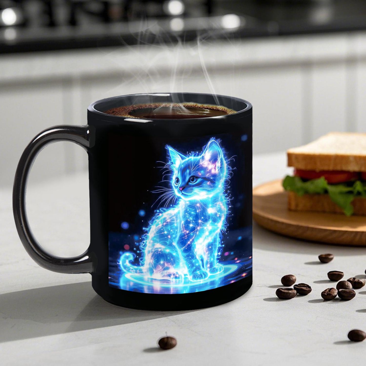1pc Enchanting Blue Cat Ceramic Coffee Mug – Glowing Neon Design, Reusable Drinkware for All Seasons, Perfect Gift for Birthdays, Holidays, Christmas, New Year, Valentine'S Day, Coffee Bar Accessories